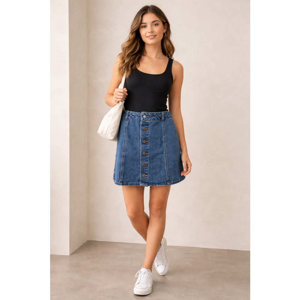 Life in Progress M Denim A-Line Mini Skirt Button Front Blue Cotton Casual - Picture 7 of 7